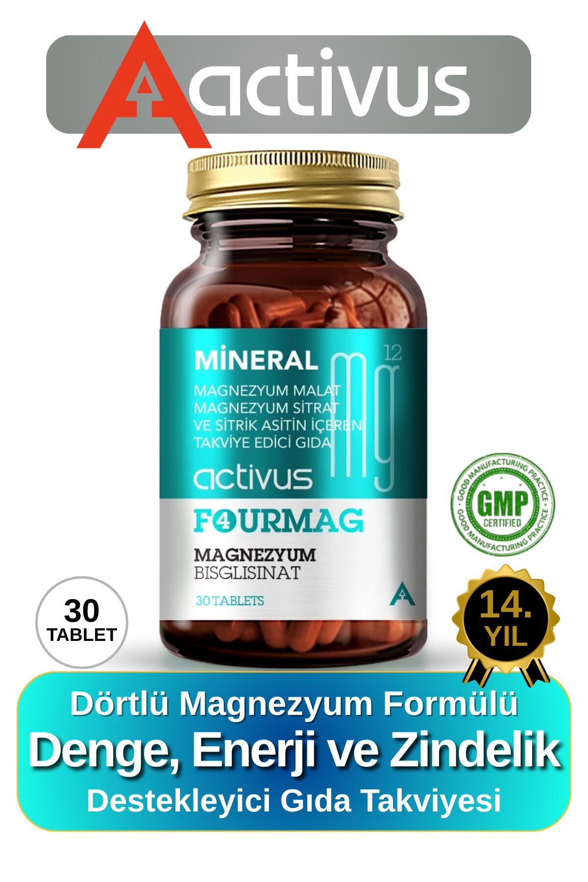 FOURMAG Magnezyum Kas Desteği Enerji Metabolizması Sitrat Taurat Bisglisinat Mg Malat, B6 Vitamin