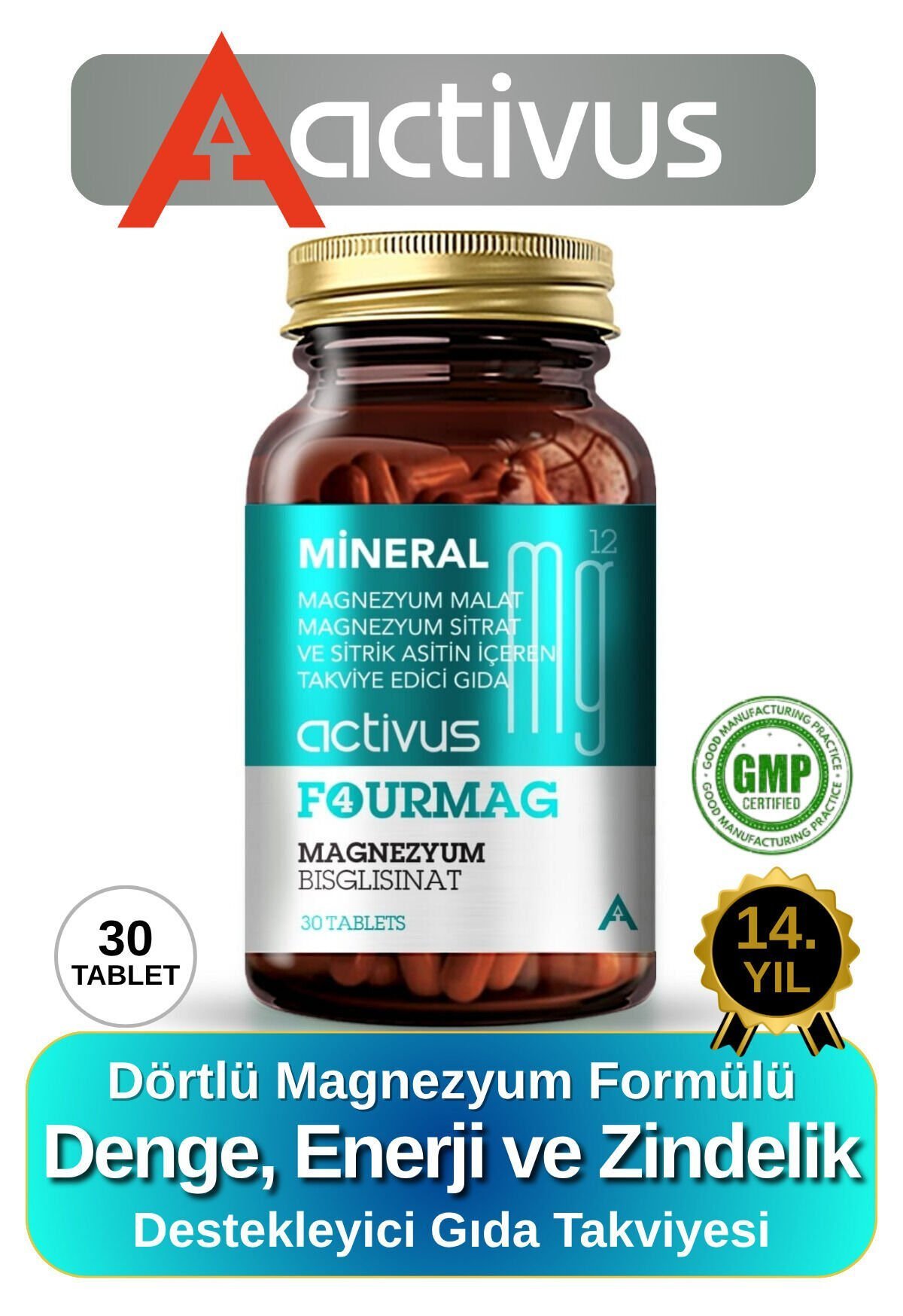FOURMAG Magnezyum Kas Desteği Enerji Metabolizması Sitrat Taurat Bisglisinat Mg Malat, B6 Vitamin