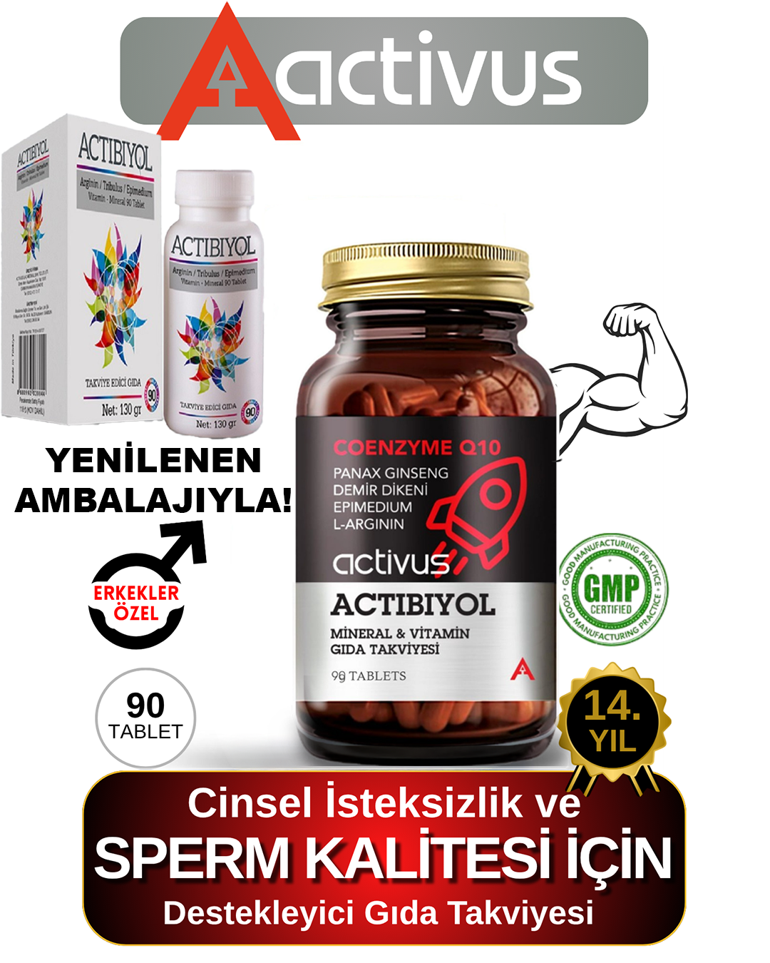 ACTIVUS ACTIBIYOL - Koenzim Cinsel Istek Ve Sperm Takviye Gıda Q10 L-arjinin Ginseng Demir Dikeni Epimedium | 90 Tablet