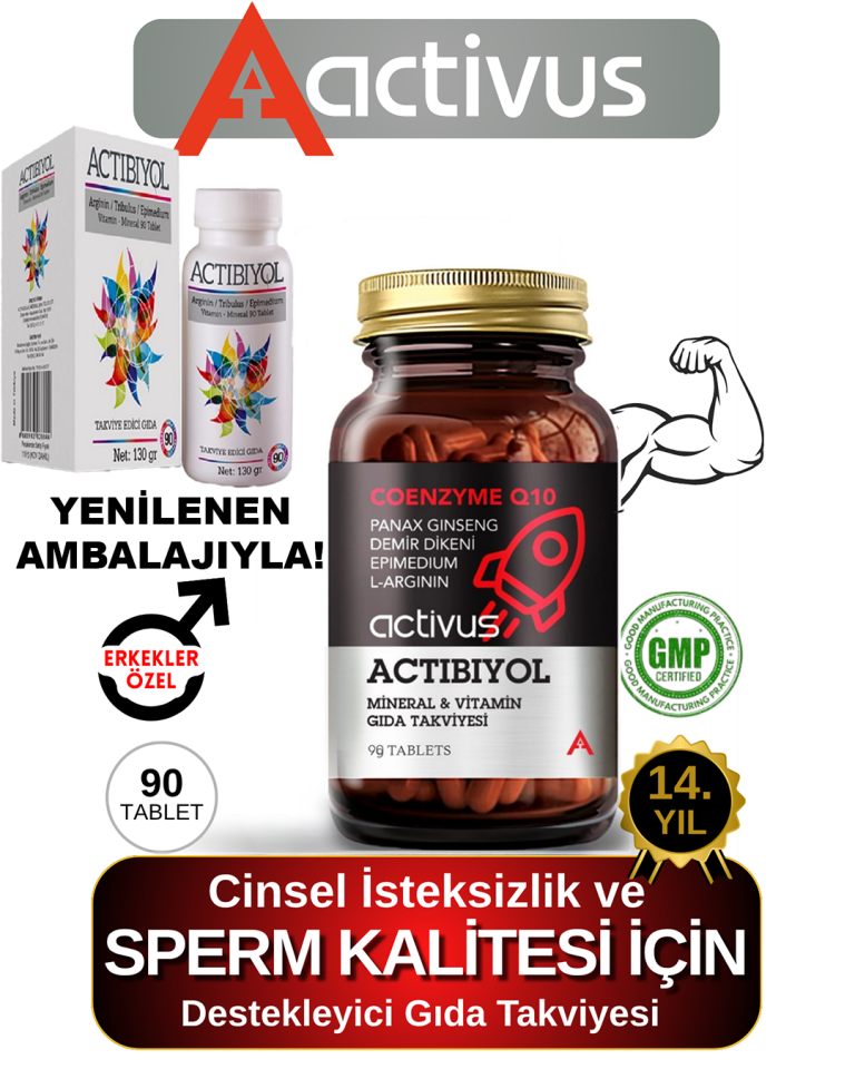 ACTIVUS ACTIBIYOL - Koenzim Cinsel Istek Ve Sperm Takviye Gıda Q10 L-arjinin Ginseng Demir Dikeni Epimedium | 90 Tablet
